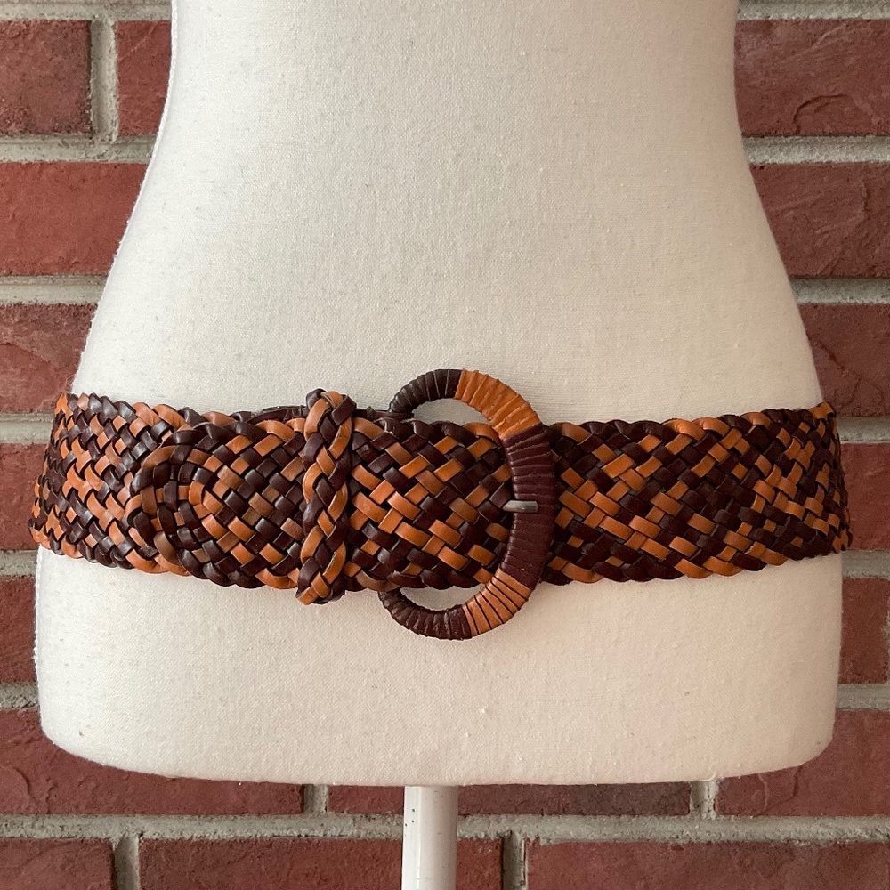 Lucky Brand Brown Tan Braided Woven Leather Boho Belt Size S/M NWOT